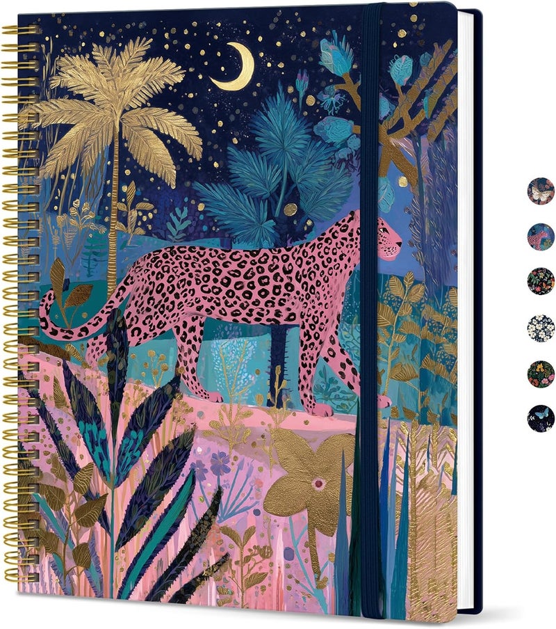 Taja Large Spiral Lined Journal for Women, 8.5" x 11" Notebooks for Work Collge Ruled, A4 Aesthetic Cute Journaling Notebooks for Writing, Plastic Cover, Midnight Jungle - Image 1